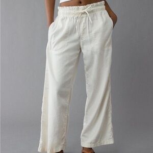 American Eagle Outfitters White Drawstring Linen Pants